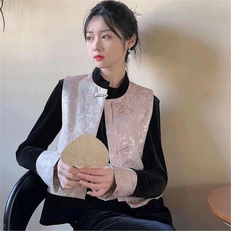 2025 vest year mother fashion temperament women collarless year festive elderly top