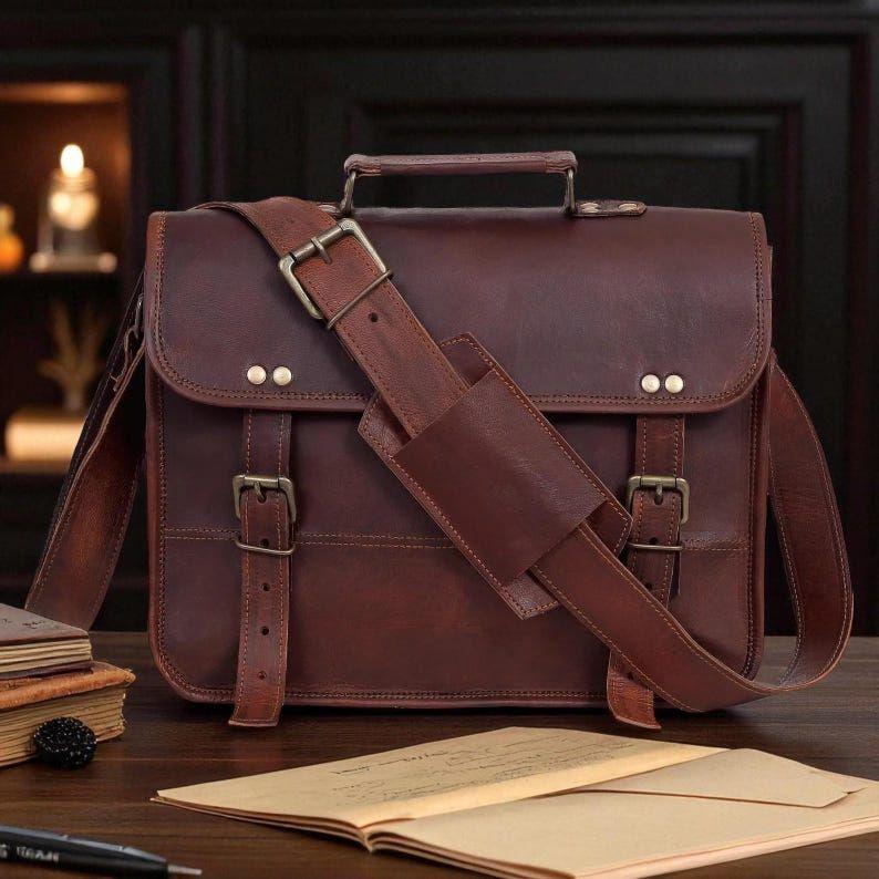 Handmade Rustic Leather Messenger Bag – Goat Leather iPad Satchel for Men & Women | Vintage Shoulder Bag by Broken Artisan