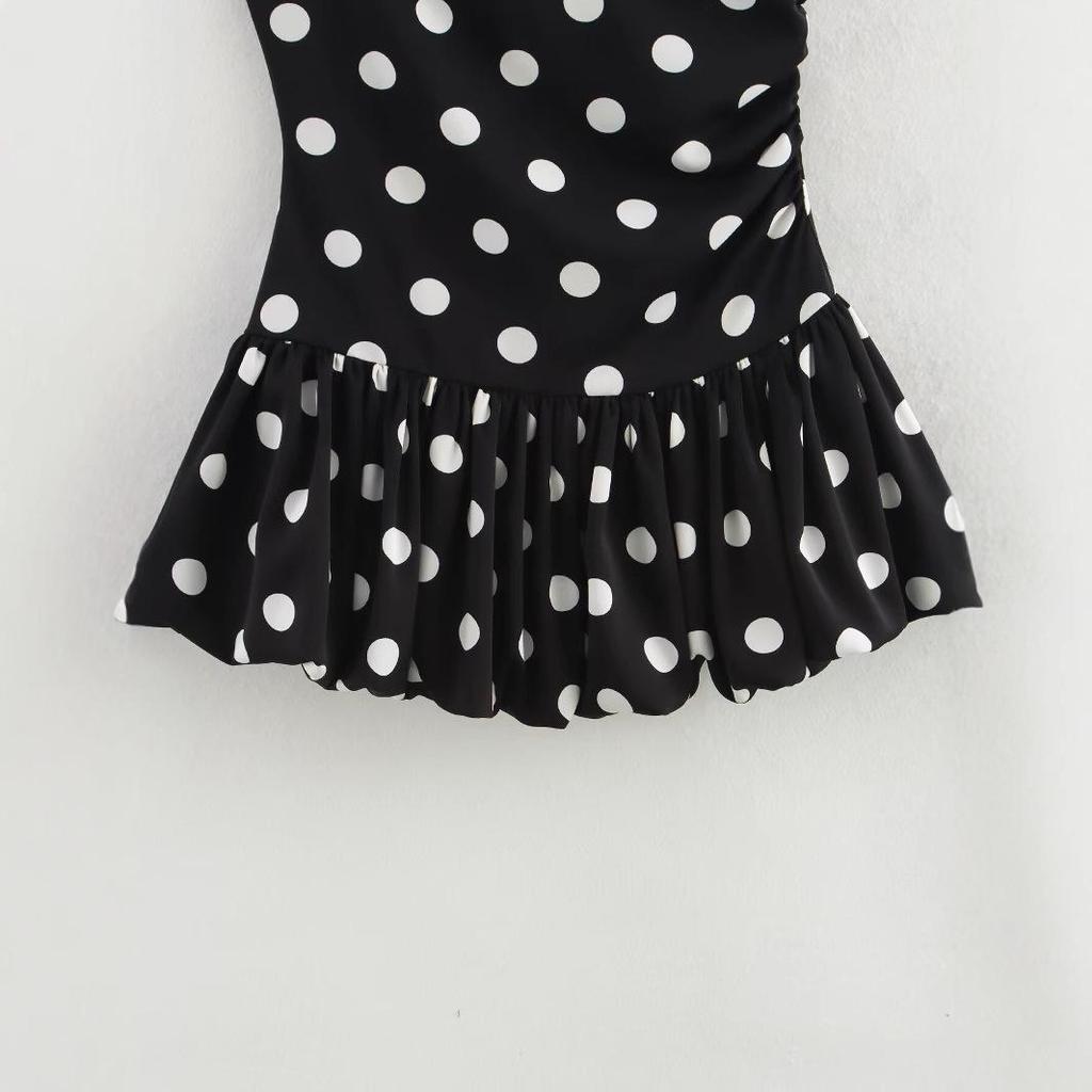 2025 Spring Women's European & American Style Polka Dot One-Shoulder Bodycon Dress