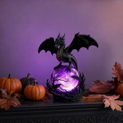 Lampă cu glob de cristal fals de dragon, Lumină de noapte USB gotică, Decor din rășină Dark Fantasy pentru birou, dormitor, Cadou de Halloween pentru iubitorii de gotic