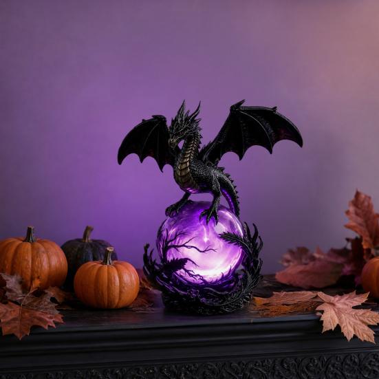 Dragon Faux Crystal Ball Lamp, Gothic USB Night Light, Dark Fantasy Resin Decor for Desk Bedroom, Halloween Gift for Gothic Lovers
