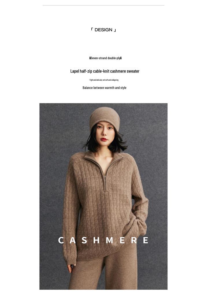 Soft Cashmere Women's Loose Half-Zip Pullover Knit Sweater - Autumn/Winter 2026 Collection