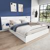 Cama de Casal 160*200cm, Cama de Madeira, Porta USB, Relógio, Alto-falante Bluetooth, Tira de Luz Colorida, 2 Mesas de Cabeceira (sem gavetas), Colchão Não Incluído, Branco