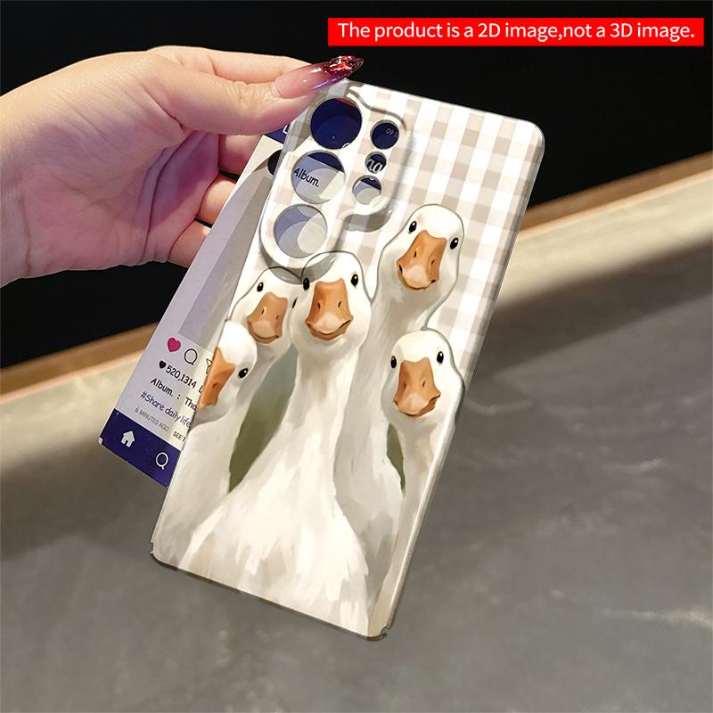 2DFlat Samsung phone case Five White Geese on Checkered Background Applicable to Galaxy S23 S24 S25ULTRA S26 A12 A14 A15 A16 A54 A55