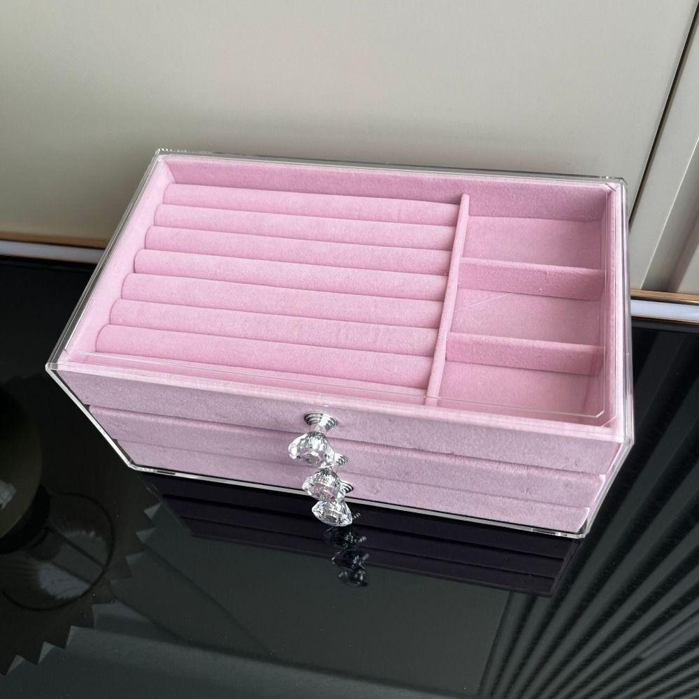 Dust-proof Jewelry Storage Box Transparent Flannel Jewelry Box Earrings Jewelry Box  Home