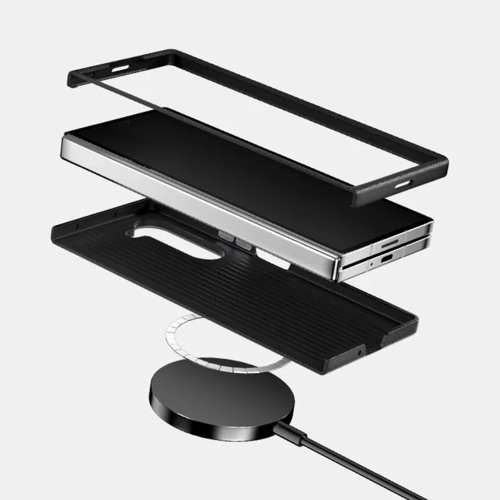 Carbon Fiber Business Case For Samsung Galaxy Z Fold 7 6 5 Invisible Magnetic Wireless Charging Slim Anti-Drop Protective Cover