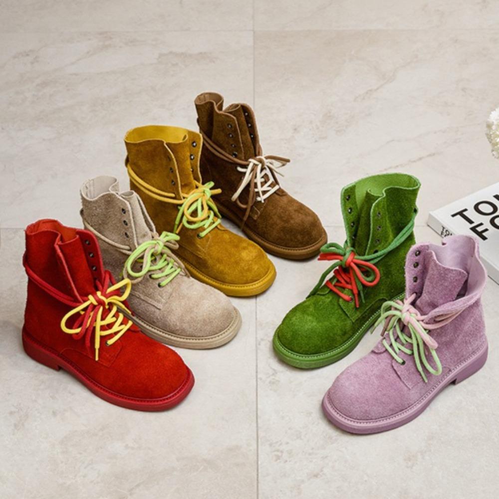 Boots for Women Cowhide Boots Women's 2026 European and American Style New Green Double Strap Motorcycle Boots Designer