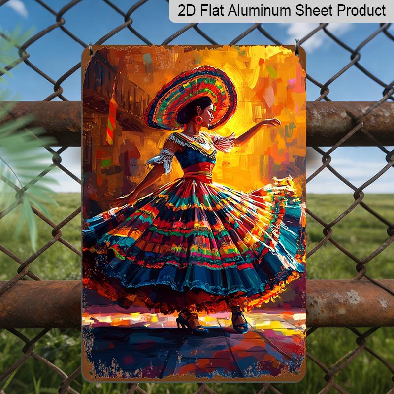 Płaskie 2D 1 szt. 8"x12" Znak Metalowy na Ścianę Cinco De Mayo - Żywy Meksykański Folklor Wzór Czaszki Cukrowej i Kaktusa, Wytrzymały Aluminiowy Wystrój do Domu, Baru