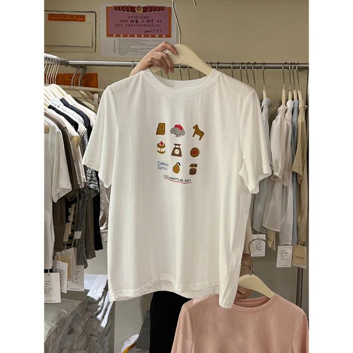 

Тринадцать линий женской одежды 2025 лето японская креативная футболка с забавным принтом с коротким рукавом свободная хлопковая футболка топ женский S