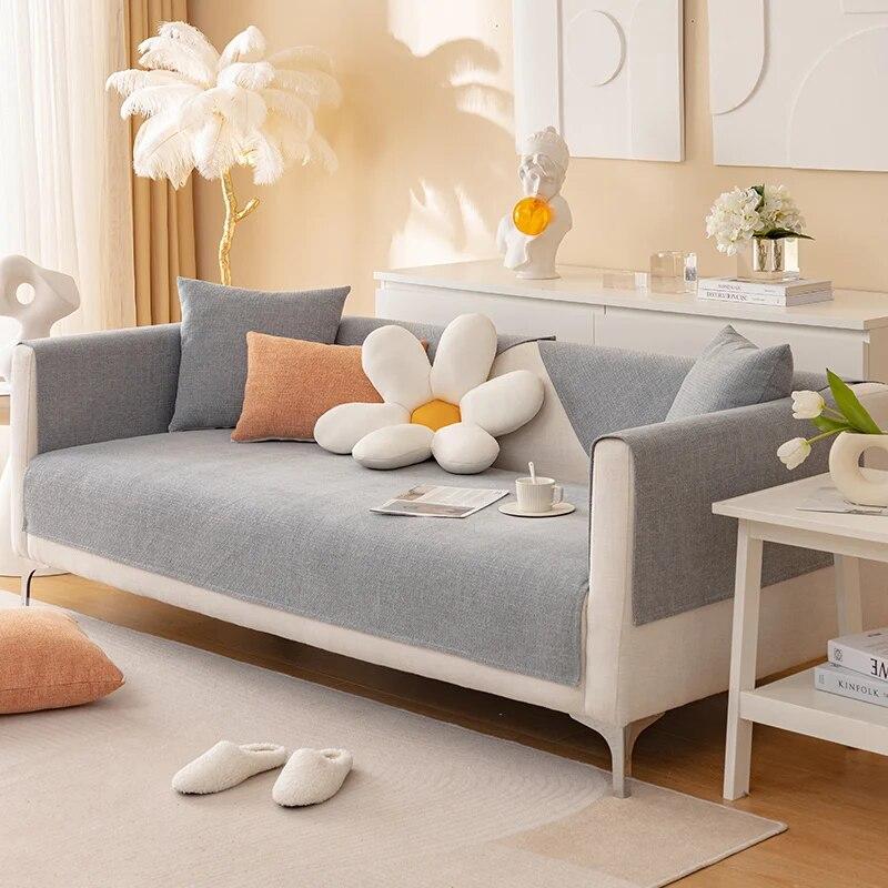 Non-slip Sofa Towel Universal Solid Color Couch Slipcovers Sofa Mat for Living Room 1PC Nordic Chenille Sofa Cover High Quality