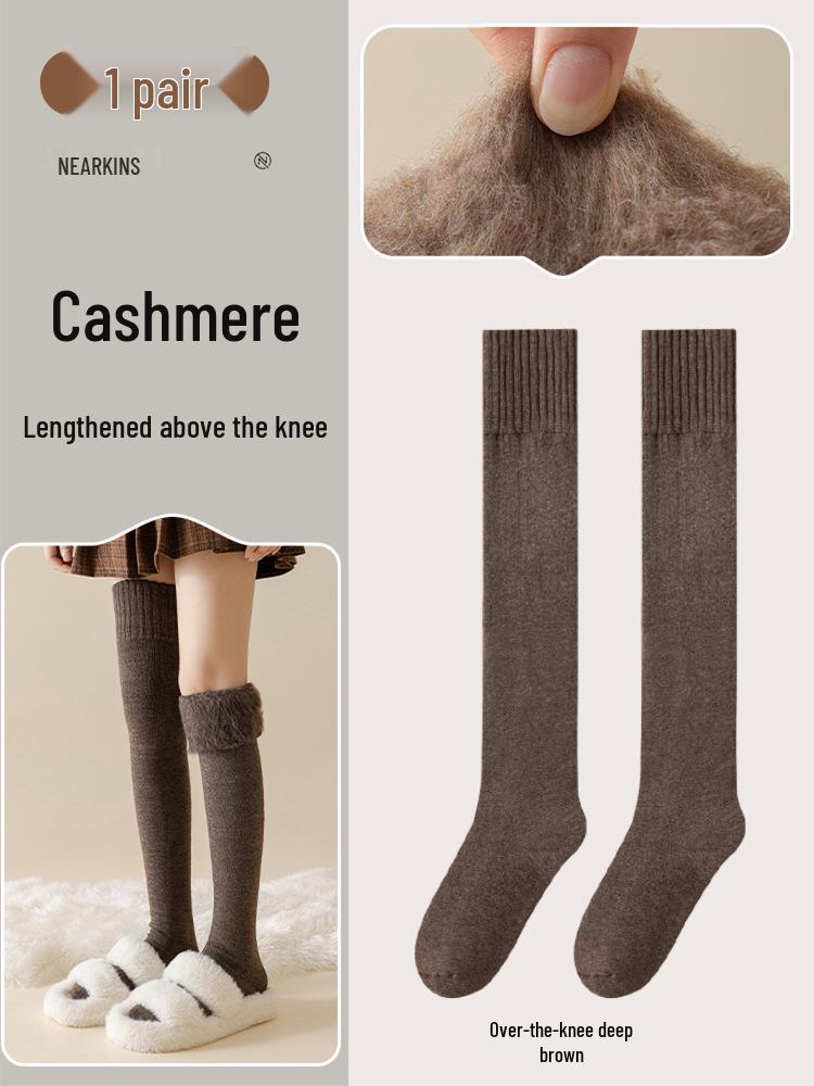 Women's Wool Over-the-Knee Fleece-Lined White Socks - Imitation Cashmere Long, Maternity Plus Size, Thick, Warm, Autumn & Winter Style