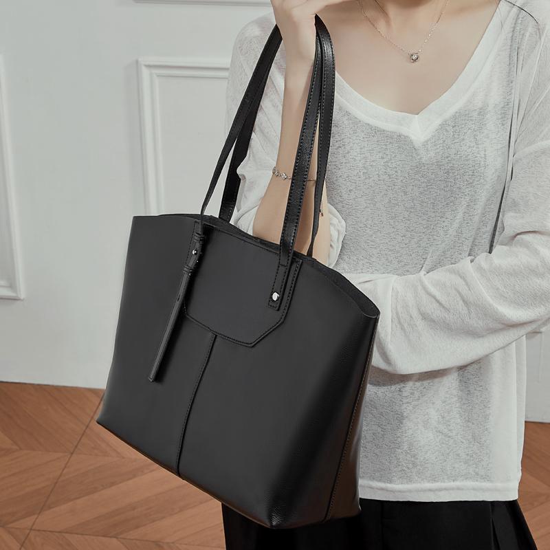 Burminsa Cowhide Genuine Leather Large Tote Handbags For Women 2026 Winter Luxury Designer Work Shopper Underarm Shoulder Bags