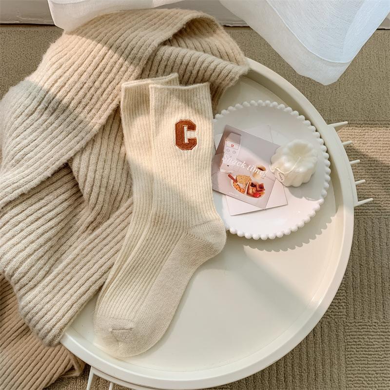 Women Wool Socks Warm Winter Thick Cashmere Casual Japanese Fashion Solid Color Comfortable Home Sock Long High Quality