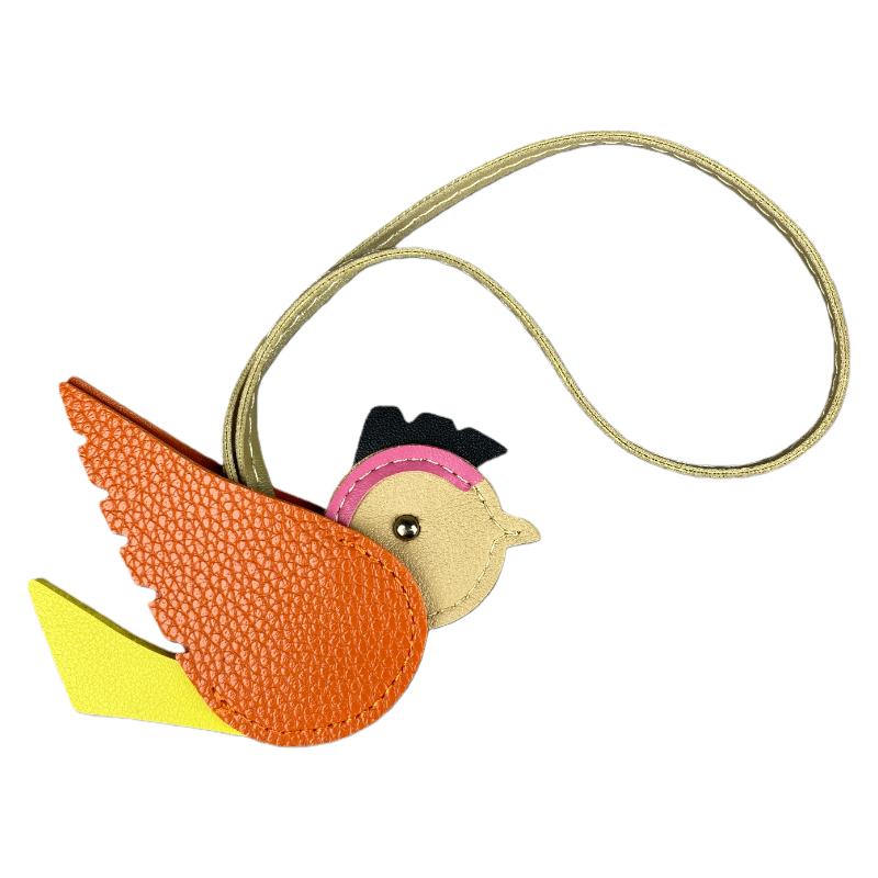 Cute Palm-Sized 3D Leather Bird Bag Charm - Colorful Stitched Leather Patchwork Pendant for Handbags with Vivid Bird Shape