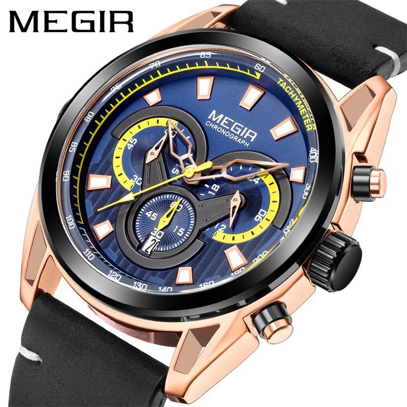 Watch Men'S Trend Blue Chronograph Leather Watc Sports Quartz Watch 2135