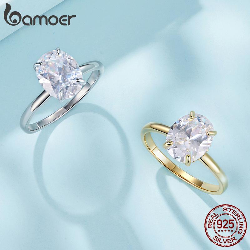 BAMOER 3.5CT CZ Oval Cut Ring 925 Silver 4 Prongs Halo Engagement Band Ring for Women Wedding Promise Jewelry Gift