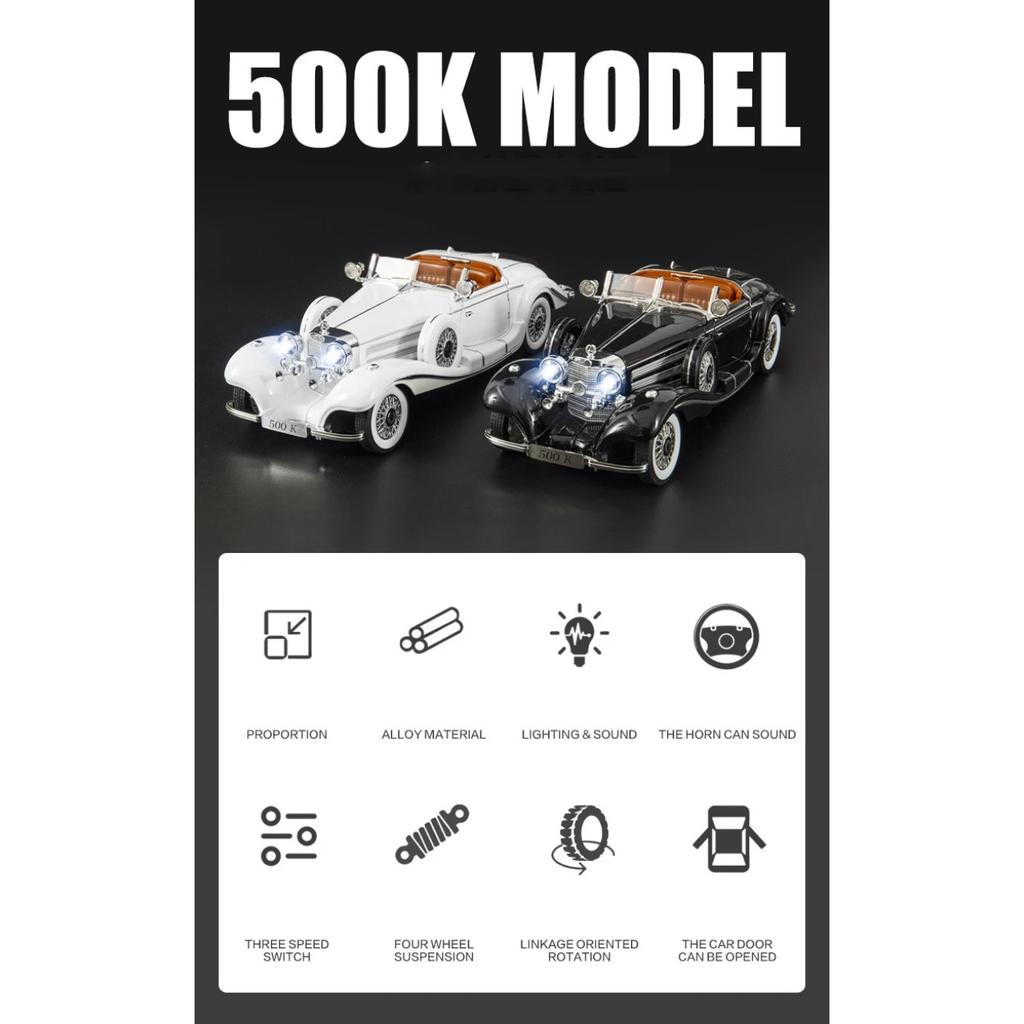 1/18 Mercedes-Benz 500K 1936 Alloy Die Cast Toy Car Model Sound and Light Children's Toy Collectibles Birthday gift
