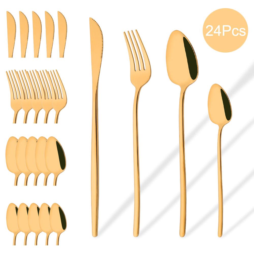 Zestaw sztućców Western 24-częściowy zestaw stołowy Naczynia ze stali nierdzewnej Czarny Srebrny Łyżka Widelec Nóż Zestaw obiadowy Sztućce domowe