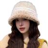 Korean Style Women's Plush Color Block Bucket Hat - Warm Ear Protection, Trendy and High-Quality Woolen for Fashionable Outings