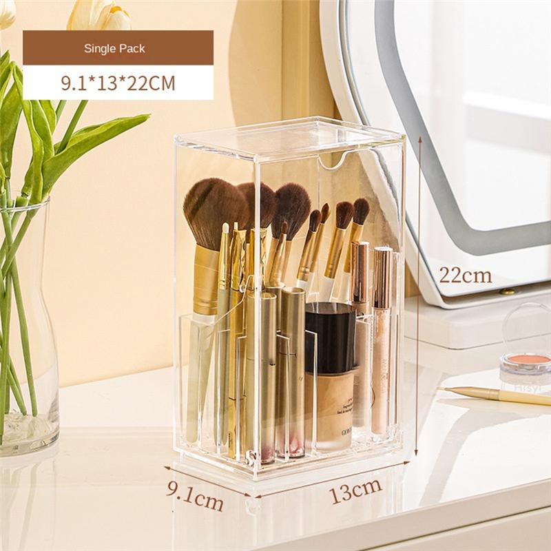 Fresh Lipstick Rack Dressing Table, Dust-Proof Desktop Cosmetics Storage Box, Large-Capacity Makeup Brush Storage Tube