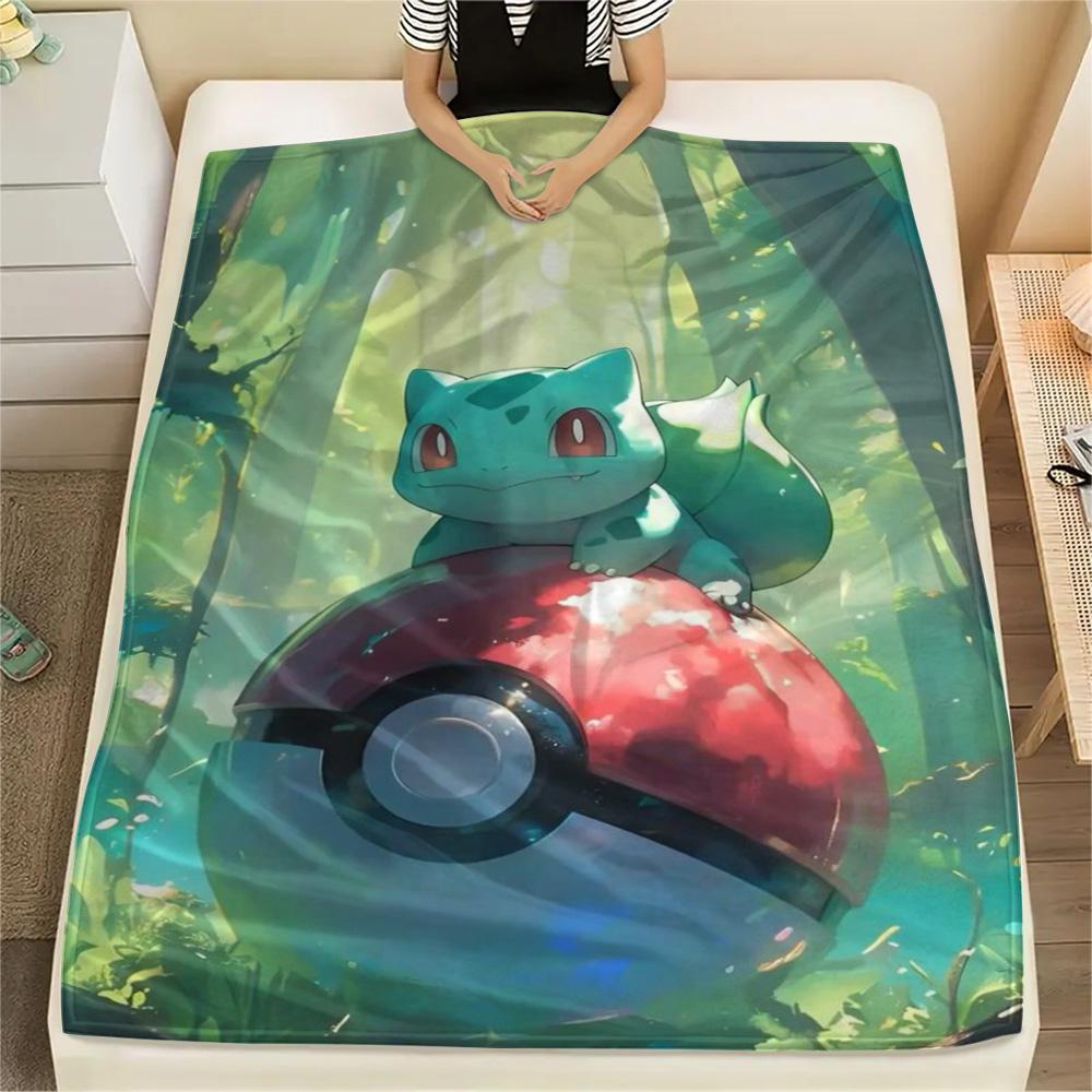 Bulbasaur Printed Flannel Blanket Warm Soft for Bed Sofa Couch Travel and Picnic.-TING
