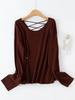 Women's Backless Knitted Pullover: Large, Round Neck, Long Sleeve, Oversized Wool Sweater