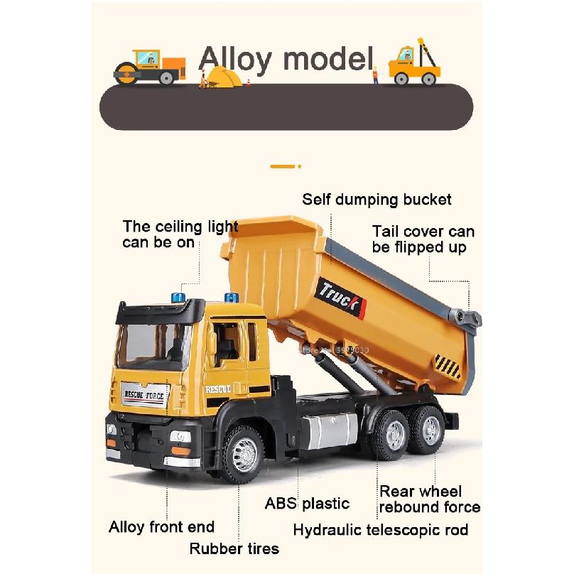 1/50 Scale Tipper Truck Alloy Diecast Toy Model Dump Engineering Transport Truck Sound Light Pull Back Collection Gifts For Kids