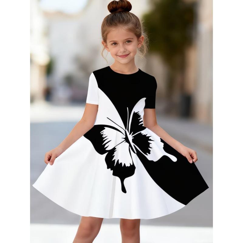 Girls' 3D Graphic Cartoon Dress Short Sleeve Summer Spring Vacation Daily Holiday Princess Beautiful