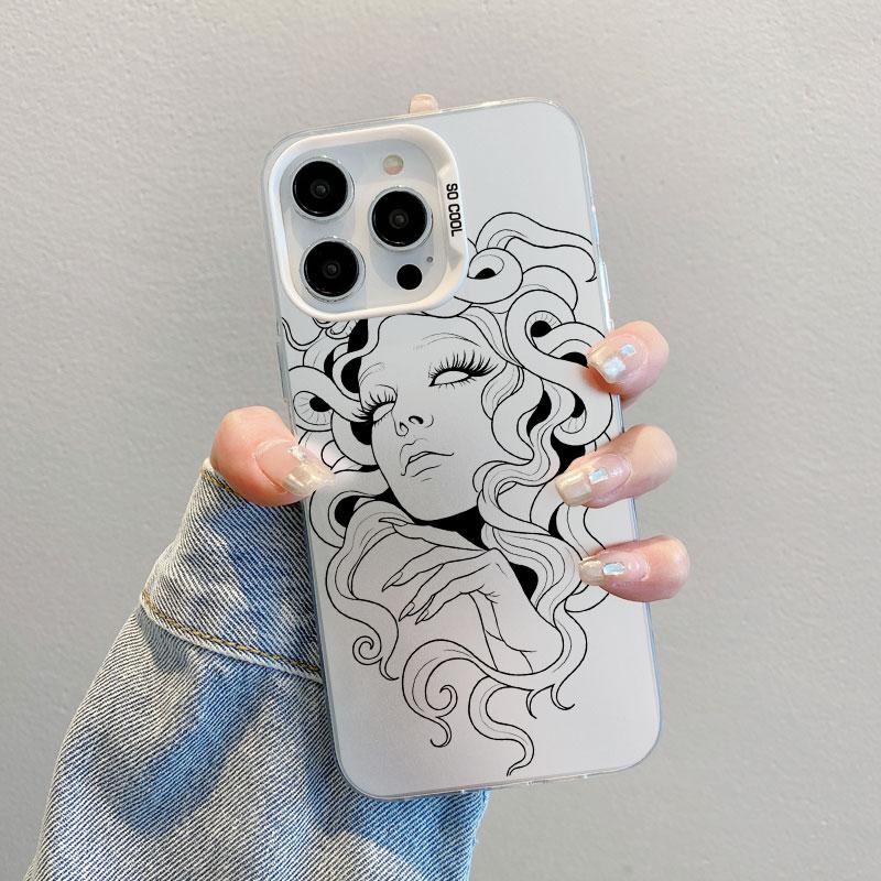 Beautiful Flower Girl Line Design Durable Laser Phone Case For iPhone 13 Mini 12 11 Pro Max 17 16 15 14 Pro Max Plus Back Covers