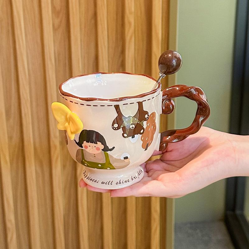 Birthday gifts for girlfriends, embossed butterfly mugs, vintage ceramic cups, coffee cups, practical souvenirs for girls