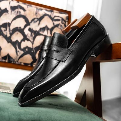Hochwertige Herren Penny Loafer Quadratische Spitze Lederschuhe Herren Business Casual Handgefertigt Rindsleder Herrenschuhe Ein Pedal