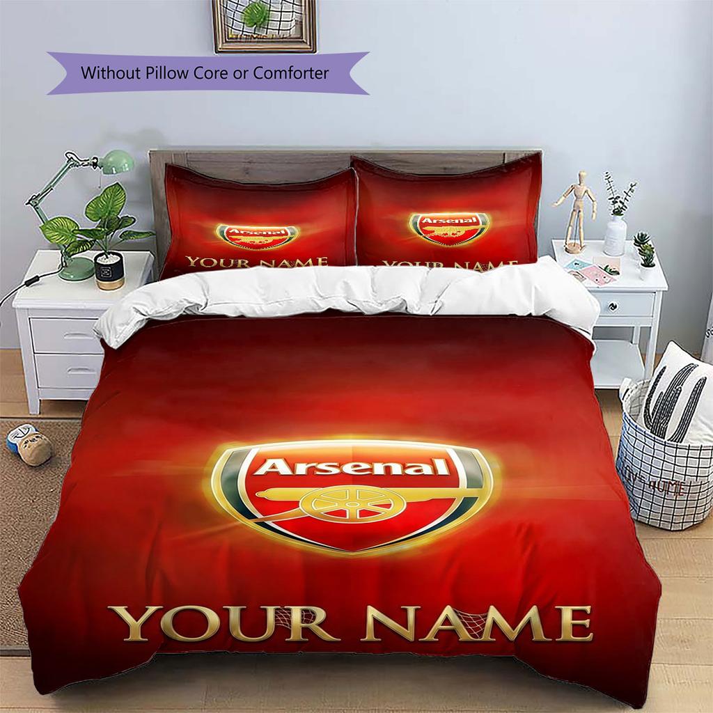 Arsenal F Custom Name Pattern Bedding,Quilt Set Quilt Cover Pillowcase Home Birthday Gift(1 * Duvet Cover + 2 * Pillowcase, Without Core)