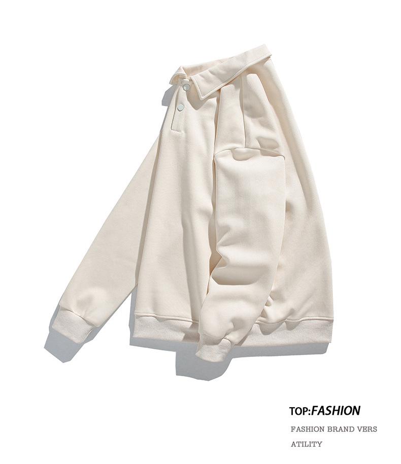 Men's Heavyweight Long Sleeve Polo Shirt - Korean Style, Solid Color, Trendy Unisex Sweater for Spring & Autumn