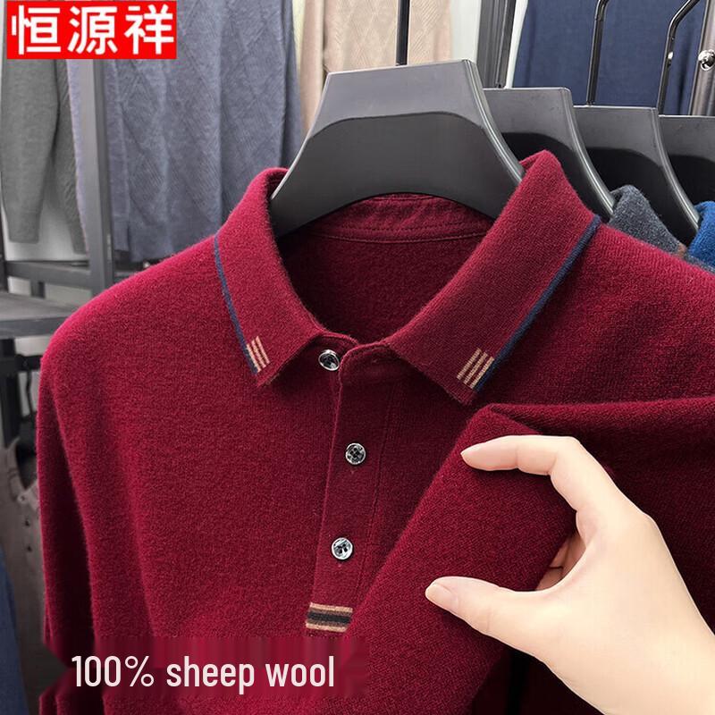 Hengyuanxiang Men's Pure Wool Polo Collar Sweater