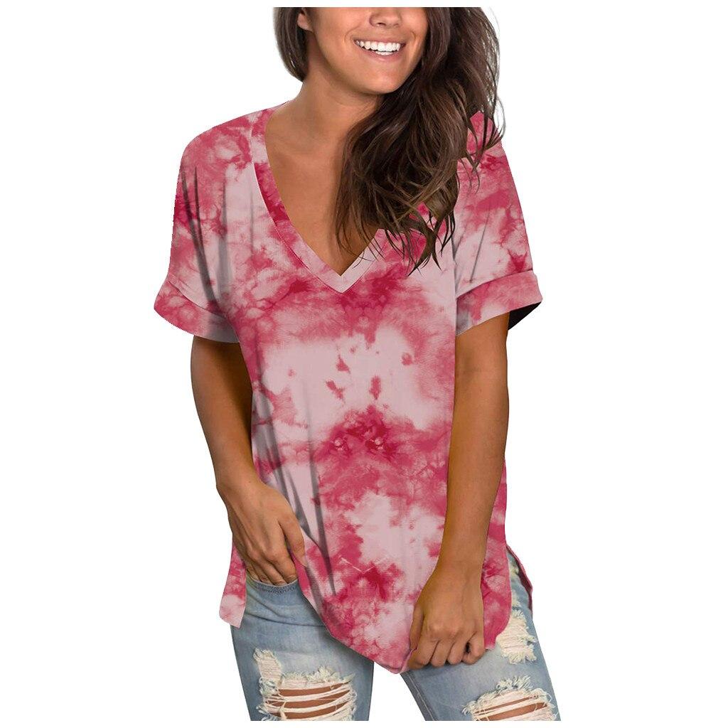 Camiseta Floral Con Efecto Tie Dye Para Mujer Tops Básicos D Camiseta Floral Con Efecto Tie Dye Para Mujer Tops Básicos D