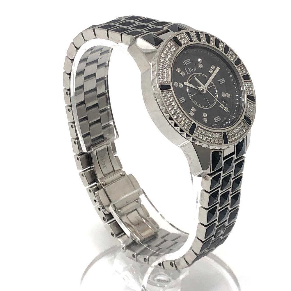 Dior CD113119 Crystal Diamond Bezel 16P Quartz Date Watch Round Face Wristwatch