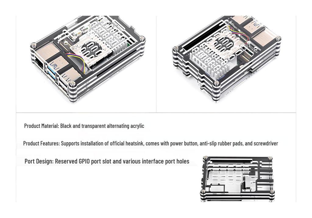 Raspberry Pi 5 Gehäuseserie mit Lüfter, Kühlkörper und Aluminiumlegierungsoptionen