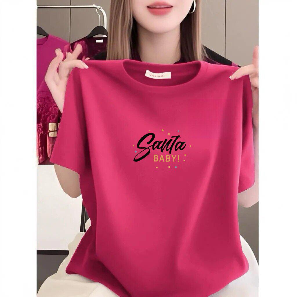 

Women s Luxury Printed Short-Sleeve T-Shirt - Round Neck, Letter Design, Summer Fashion, Casual Plus Size, White Top M