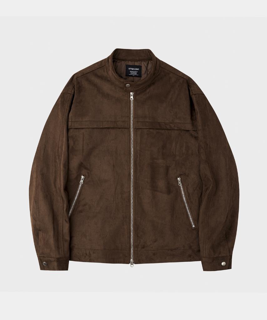 Lettercomo Racer Suede Blouson Jacket Dark Brown