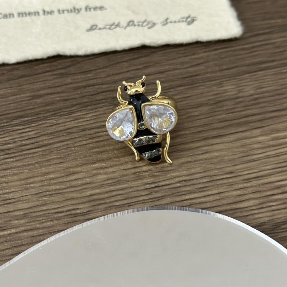 Punk Rhinestone Bee Ring Enamel Design Colorful Bee Ring Trendy Vintage Bee Ring  Casual Wear