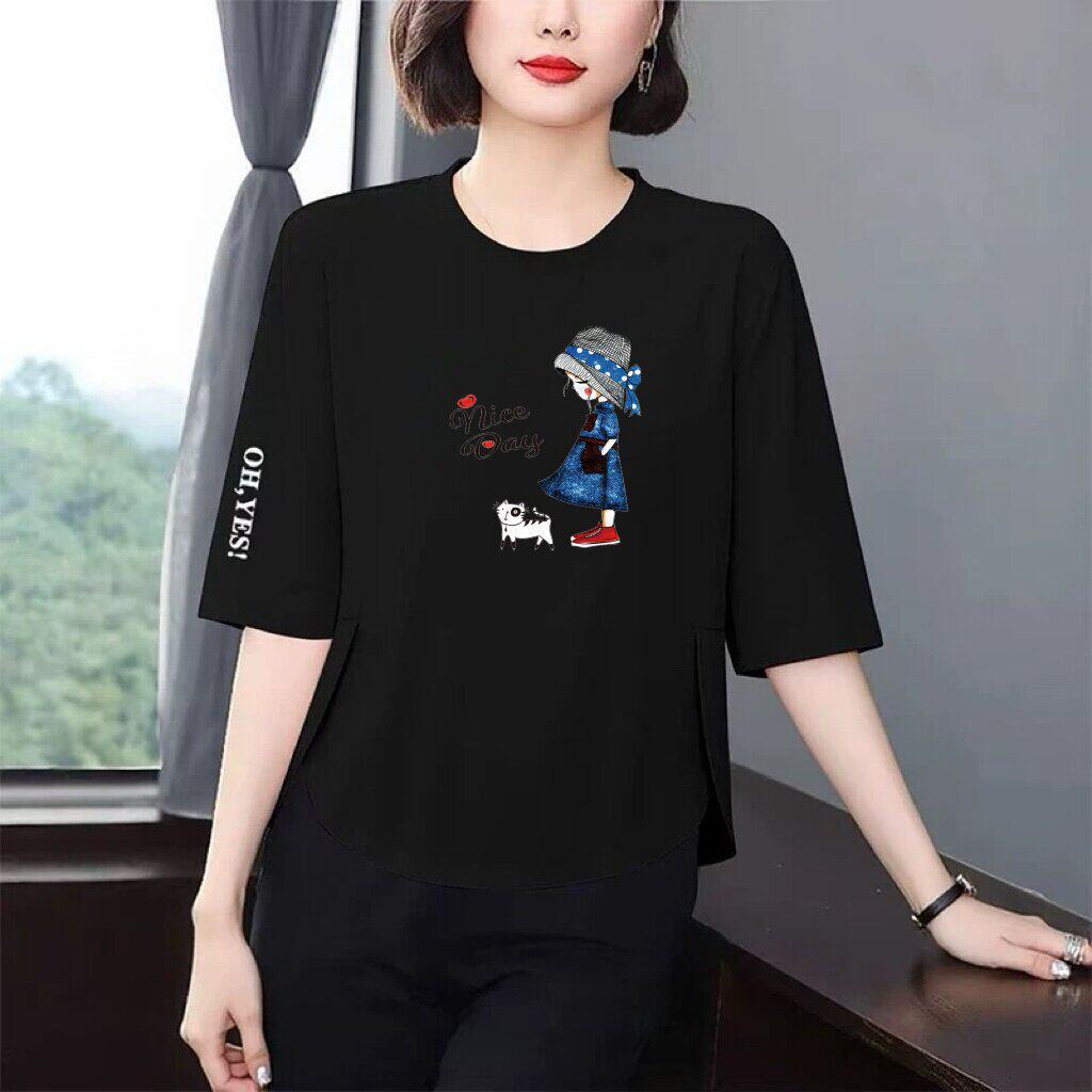Stylish Printed Seven-Sleeve Women’s T-Shirt: Flattering, Versatile, Age-Defying Casual Wear