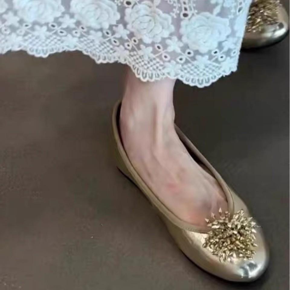 Sheepskin version~ niche design flower Mary Jane single shoes 2025 high-end versatile round head flat ballet shoes