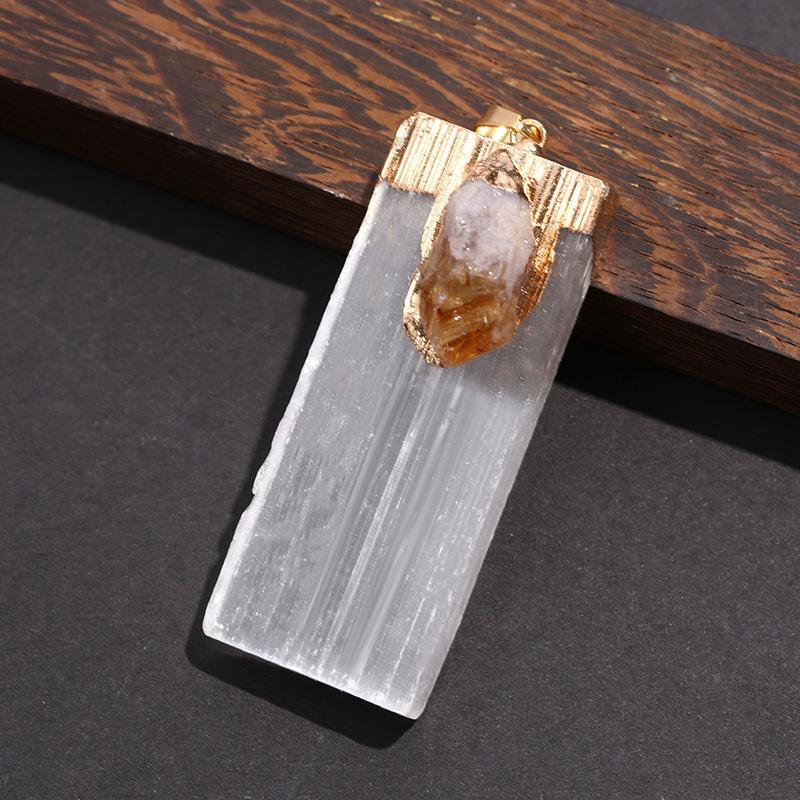 Natürlicher Kristallstein Anhänger Halskette Amulett Langer Streifen Eingelegte Säule Kristall Damen Einfacher Schmuck