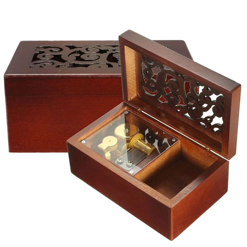 FnLy Antique Engraved Wooden Wind-Up Musical Box,Over The Rainbow Musical Box,with Gold-Plating Movement in,Rectangle золотой