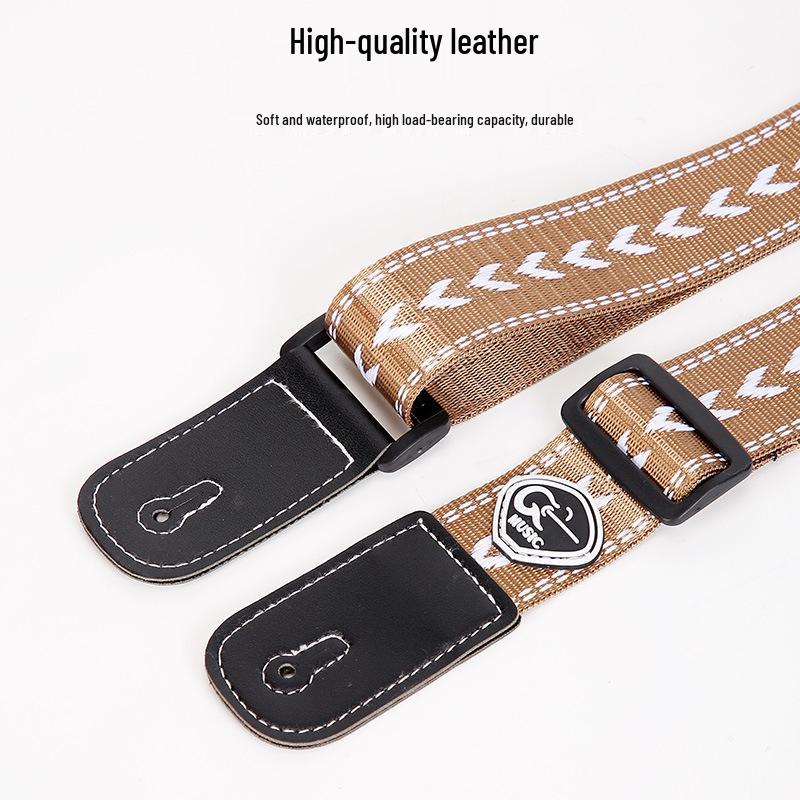 Ukulele and Guitar Strap - Striped Polyester Cotton with Thickened PU Leather