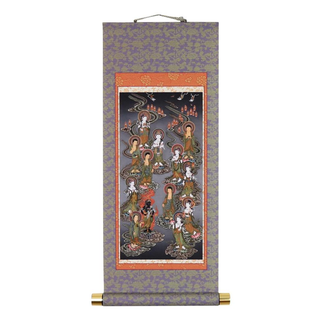 Hanging modeled on Thirteen small vertical scroll, Buddhas, size,