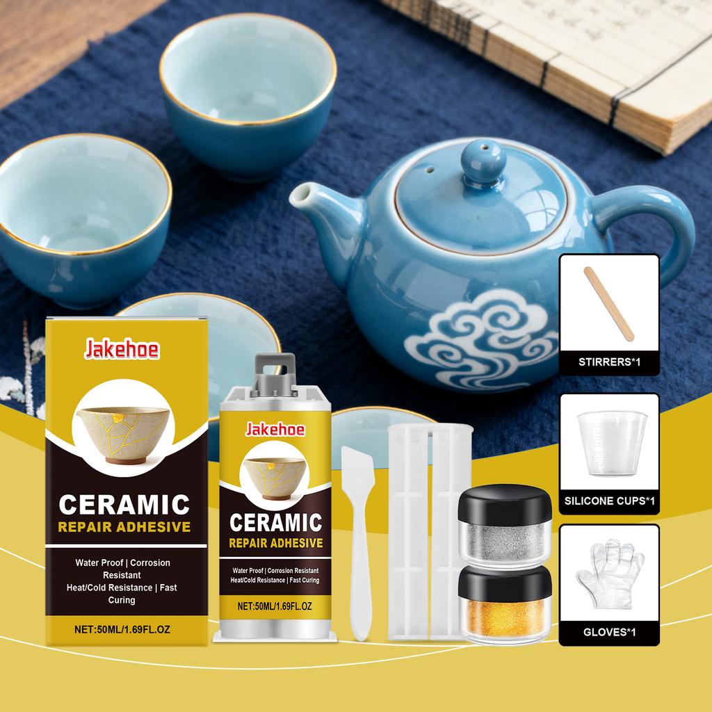 Complete Kintsugi Repair Kit - Fast-Curing Deep Bonding Glue for Ceramic Cracks, Easy Art Texture Creation for Beginners