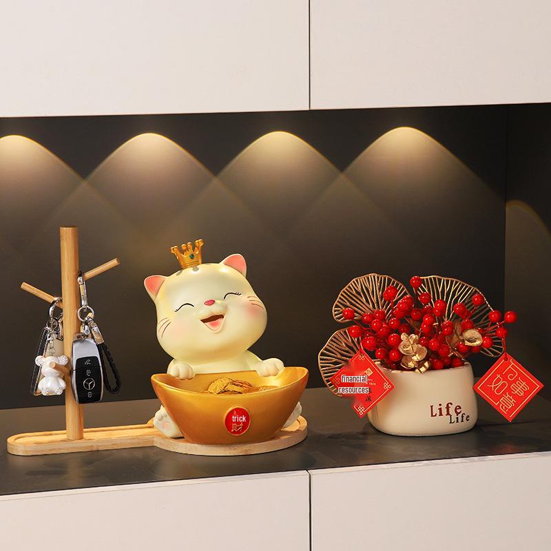 Housewarming Gift: Lucky Cat Key Holder & Shoe Cabinet Ornament for Entryway and Living Room