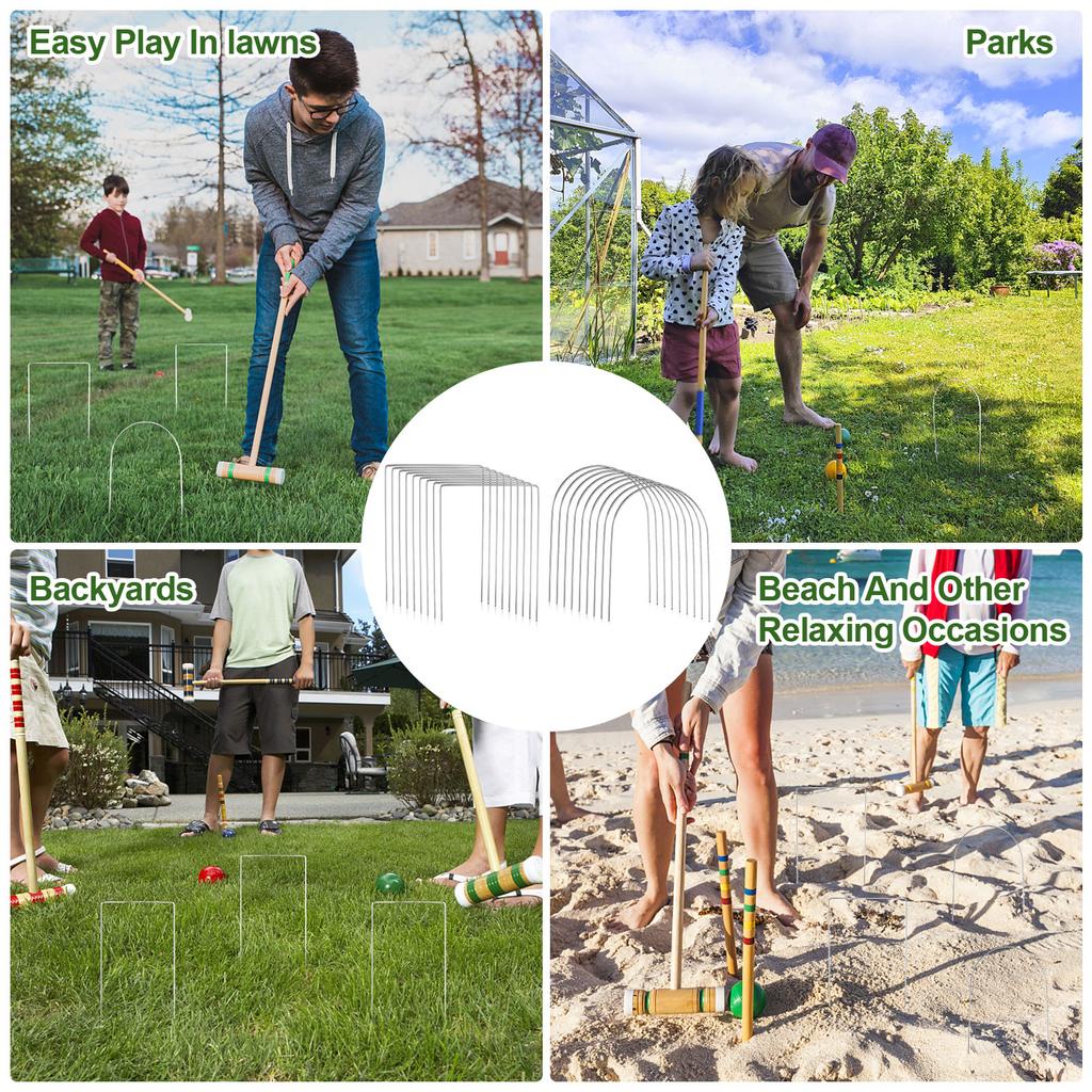 18 Pcs Croquet Wickets Set 11.5 X 6.1 Inch Square Arch Wickets Replacement For Croquet Metal Croquet Hoops With Galvanized