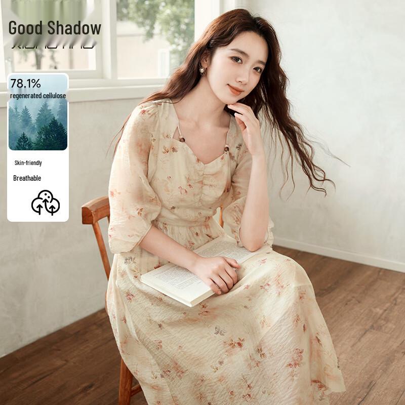 

Платье Xiangying с французским цветочным принтом и семью рукавами S